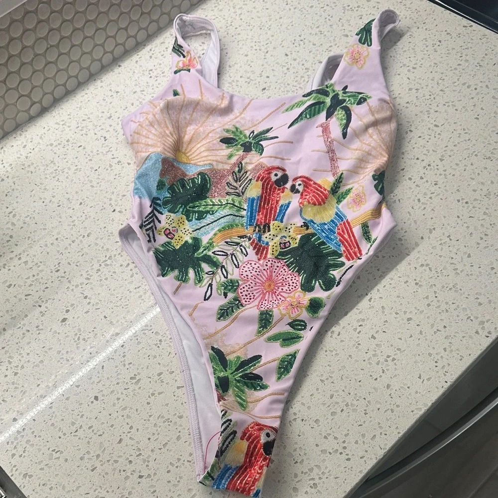 Maya swimsuit Pink Tropical Parrot One-Piece Swimsuit - Picture 4 of 9